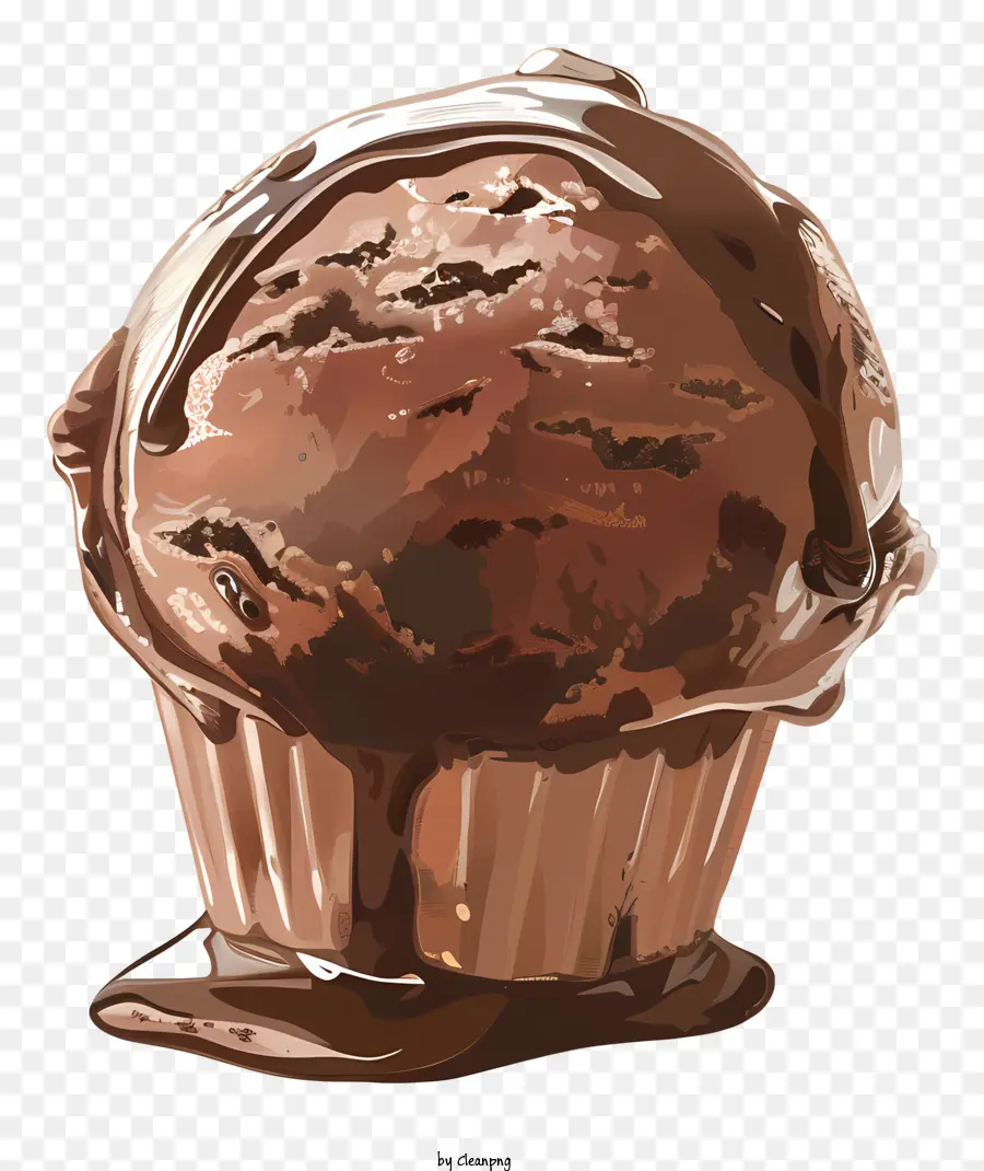 Schokoladeneis Schokoladen -Muffin Backwaren Dessert süßer Genuss - Frisch gebackenes Schokoladenmuffin mit Glasur Tropfen