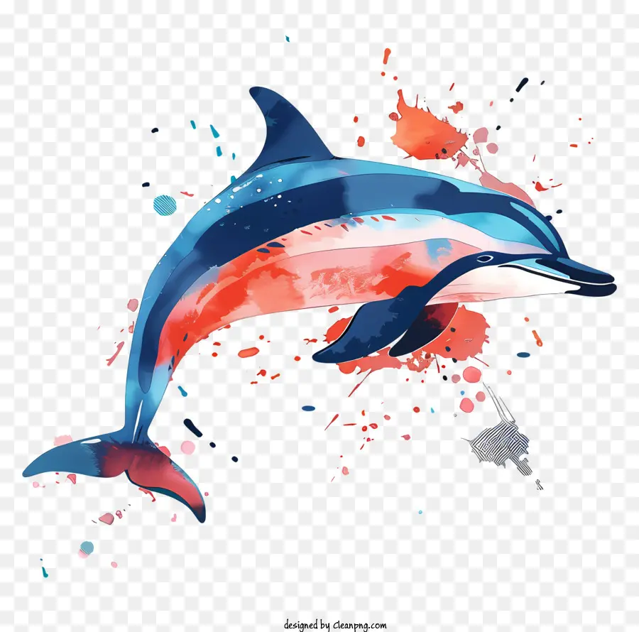 Dolphin Day Dolphin WaterColor Splash vibrante - Vibrante pittura ad acquerello di delfino da salto