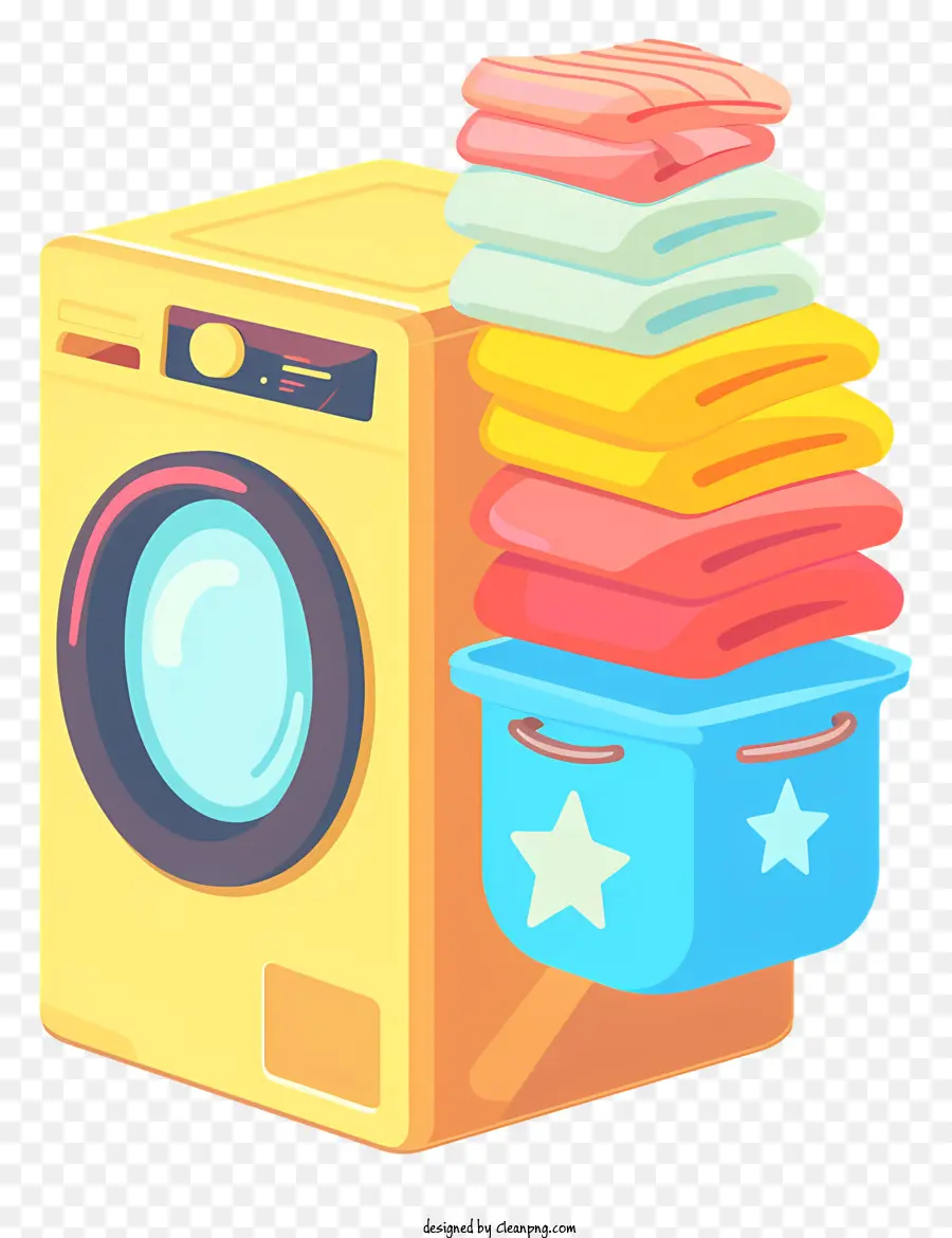 Waschmaschine - Stapelte Orangenwaschmaschine mit Kleidung