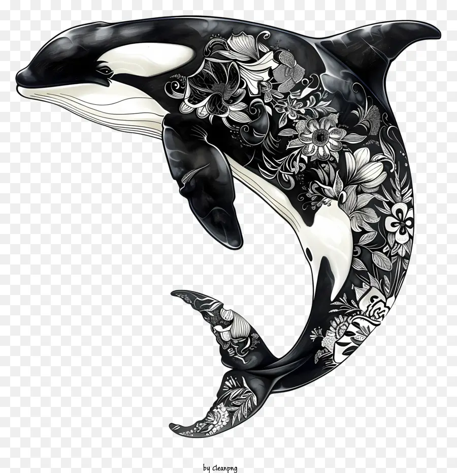 Killerwalwale Malmale Schwarzweißwal Komplizierte Muster auf Walwalkunst - Kompliziertes Schwarz -Weiß -Walmalerei
