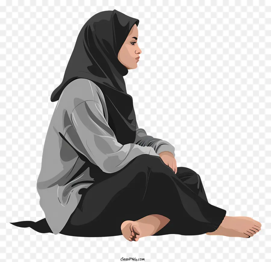 Trùm - Người phụ nữ Hồi giáo ngồi trên tường đen