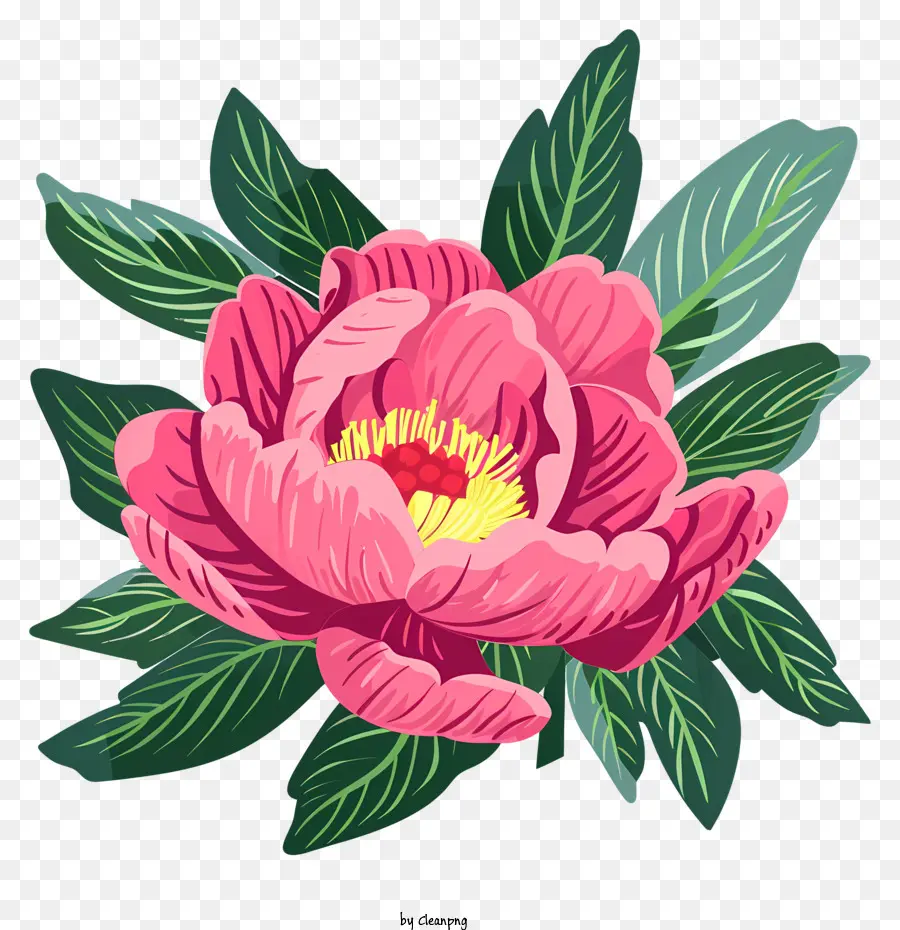 Hoa Vẽ - Hoa mẫu đơn màu hồng cách điệu trên nền đen