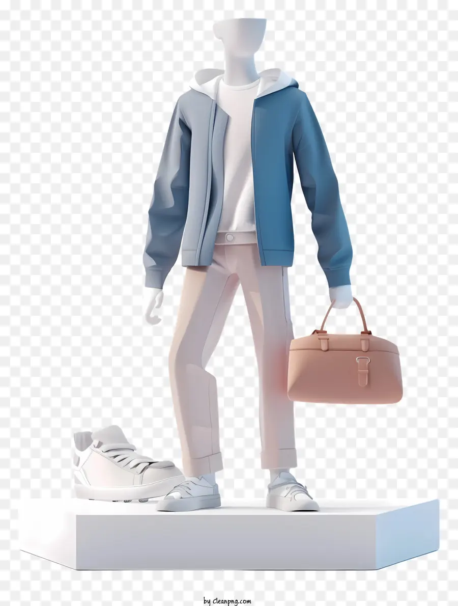 Mannequin 3D Rendering Man Blue Jacket White Hosen - Mann in blauer Jacke und Sneakers Posen