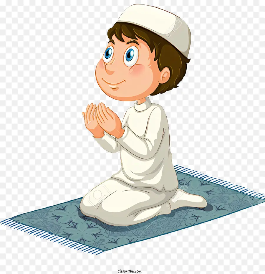 islamica - Ragazzo con abiti bianchi che pregano pacificamente sul pavimento