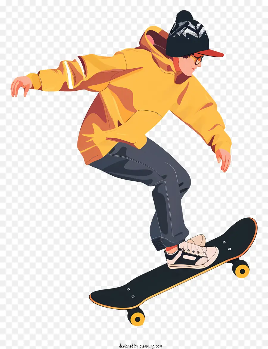 Teenager Reit -Skateboard -Skateboard -Trick Cityscape Gelb - Skateboarding -Mann, der in der Stadttrick ausführt