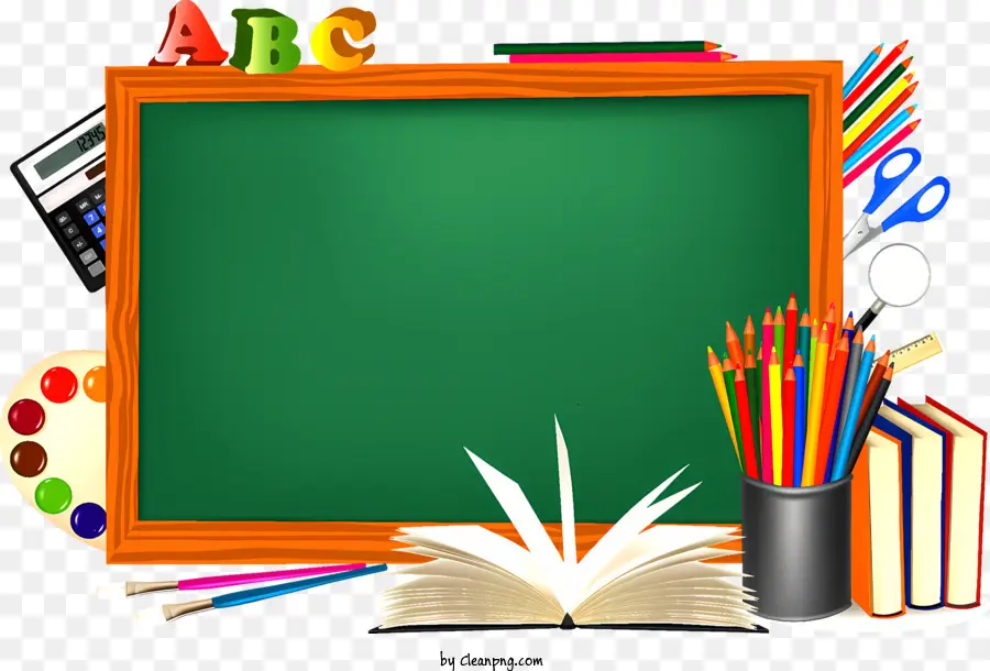 trở lại trường học - Vật tư học tập đầy màu sắc trên bảng đen