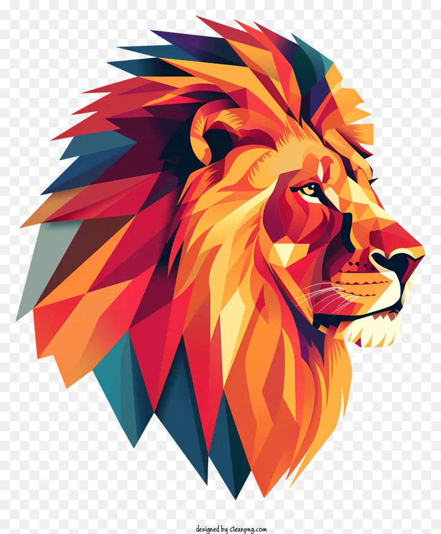 Löwen Löwe abstrakte Kunst farbenfrohe geometrische Komposition - Zusammenfassung, farbenfrohe Löwenkopf -Illustration auf schwarzem Hintergrund