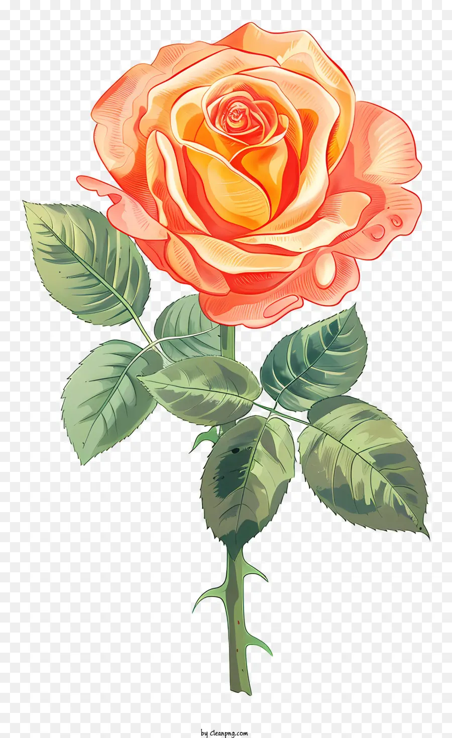Peace Rose Orange Rose Flower Petali Stame - Singola rosa arancione con foglie verdi