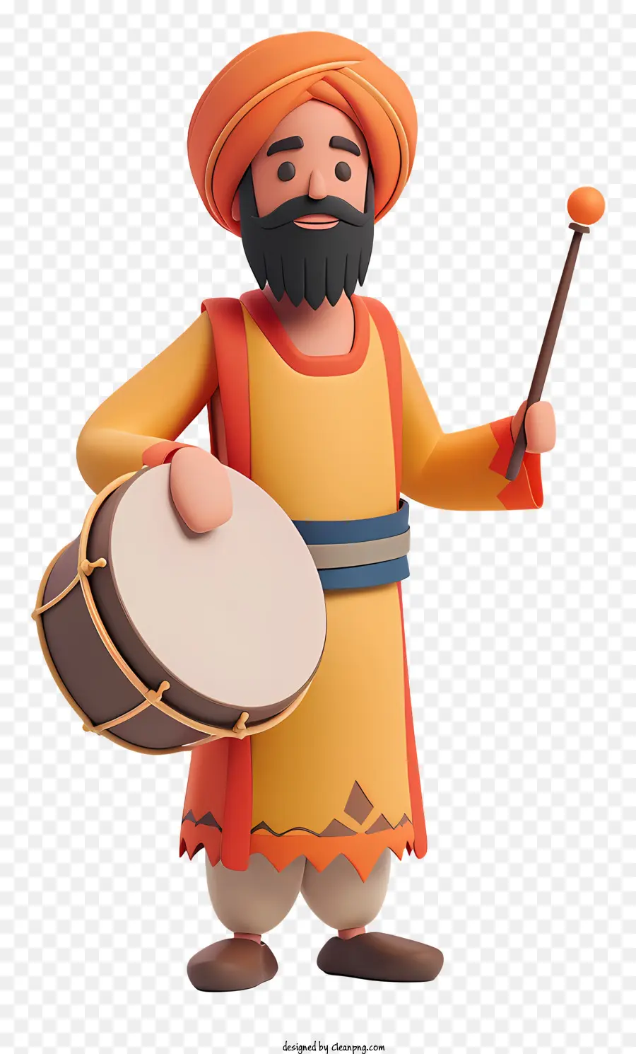 arancione - Uomo sorridente con tamburo in tunica