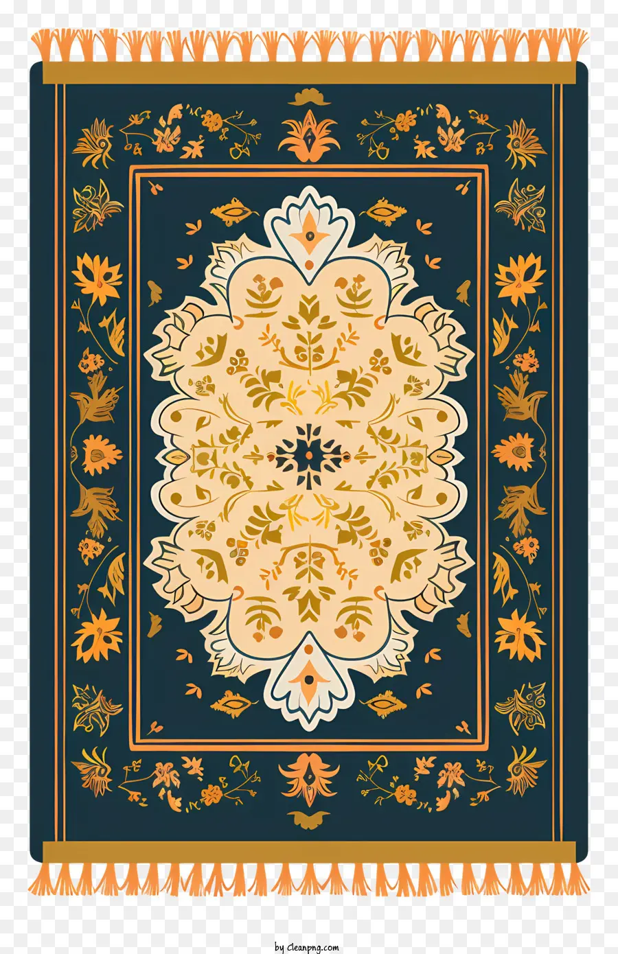 prayer rug decorative carpet golden medallion floral patterns blue background