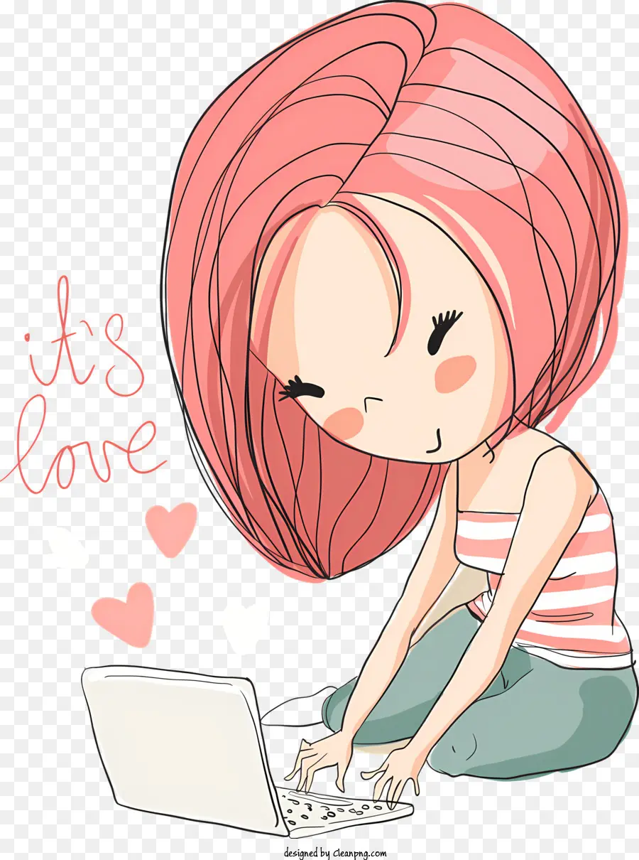 Promotion - Junge Frau mit rosa Haaren auf Laptop tippt