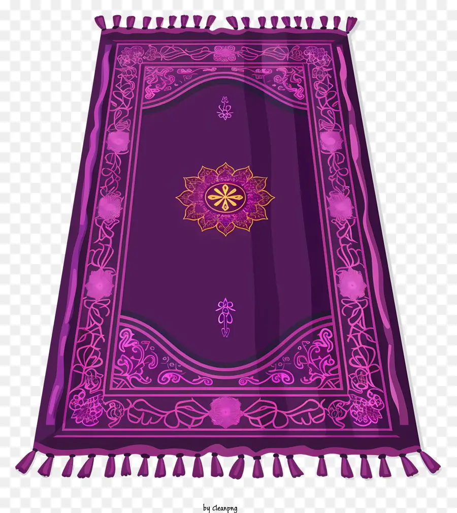 Thảm cầu nguyện màu tím tấm thảm màu tím thiết kế phức tạp rìa tua rua hình dạng huy chương - Tấm thảm màu tím với thiết kế phức tạp và tua rua rìa