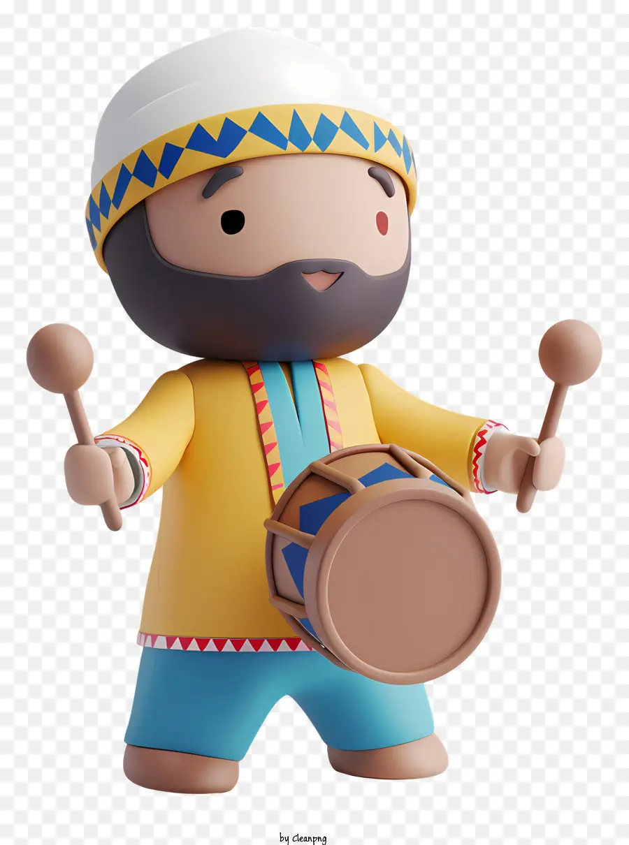 barba a percussione musicista del batterista del batterista del Ramadan - Uomo con barba che tiene tamburo, una gamba