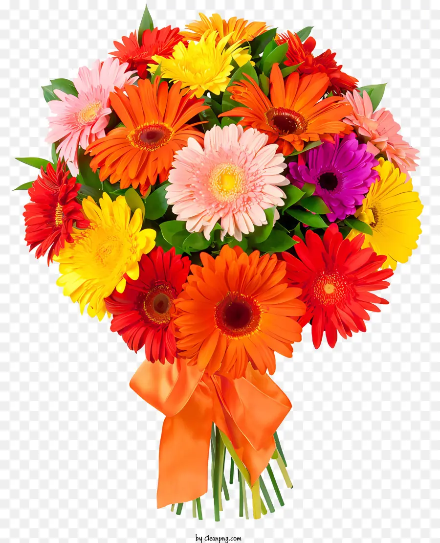 Cam băng - Hoa cúc đầy màu sắc với ruy băng màu cam trong bó hoa