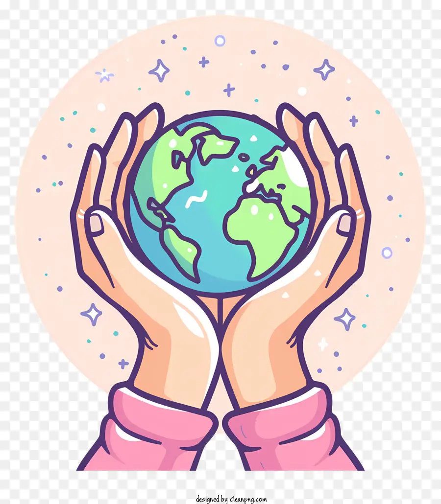 Hände halten den Planeten Erde Umweltverantwortung Globus Hände Schutz - Hände halten Globus mit Sternen, rosa Hintergrund
