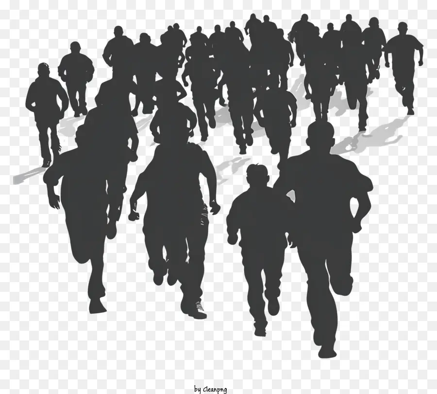 Crowd Running Group Walking Zigzag Pattern Silhouette Running - Gruppo di persone che camminano nella formazione di zigzag con gioia