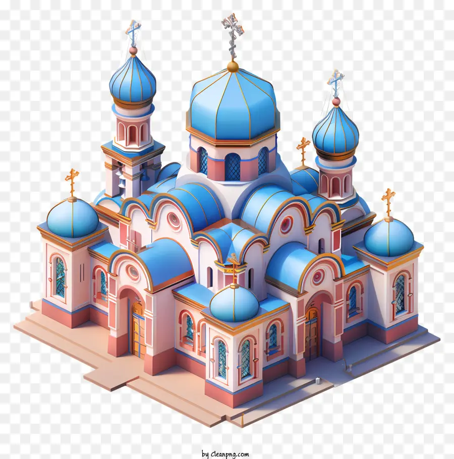 orthodoxe Kirchenkirche blaue Kuppeln Buntglasfenster Anime -Stil - Farbenfrohe, detaillierte Kirchenzeichnung mit Anime -Stil