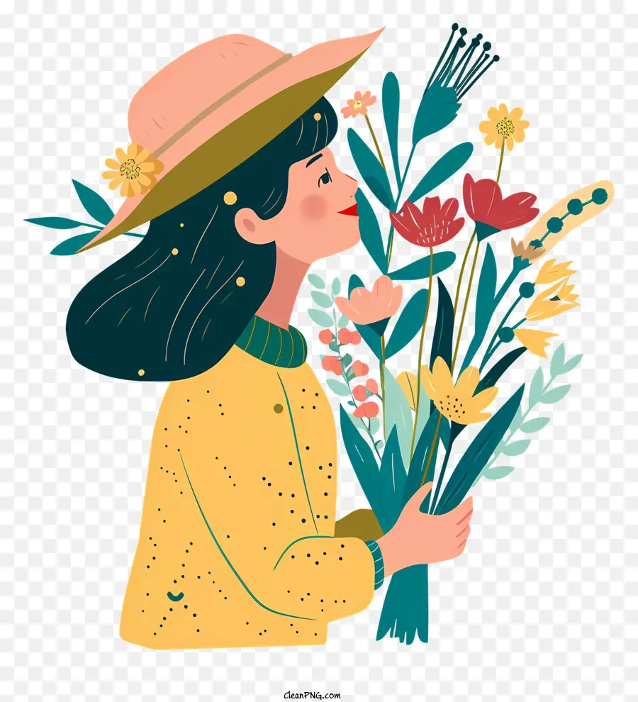 bó hoa - Người phụ nữ trẻ màu vàng với hoa