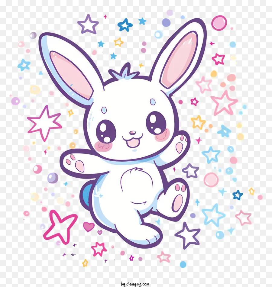 Kawaii Bunny Sao dễ thương đầy màu sắc - Chú thỏ dễ thương được bao quanh bởi những ngôi sao đầy màu sắc