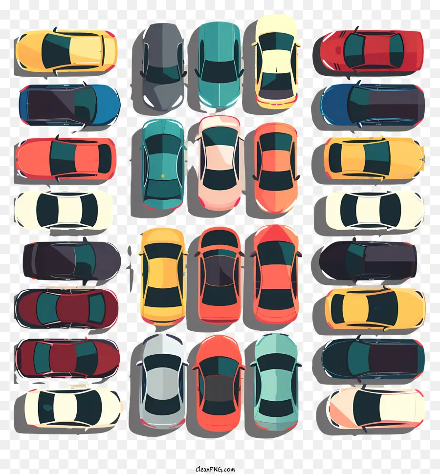 Orange - Farbenfrohe Autos, die friedlich im Netzmuster geparkt sind
