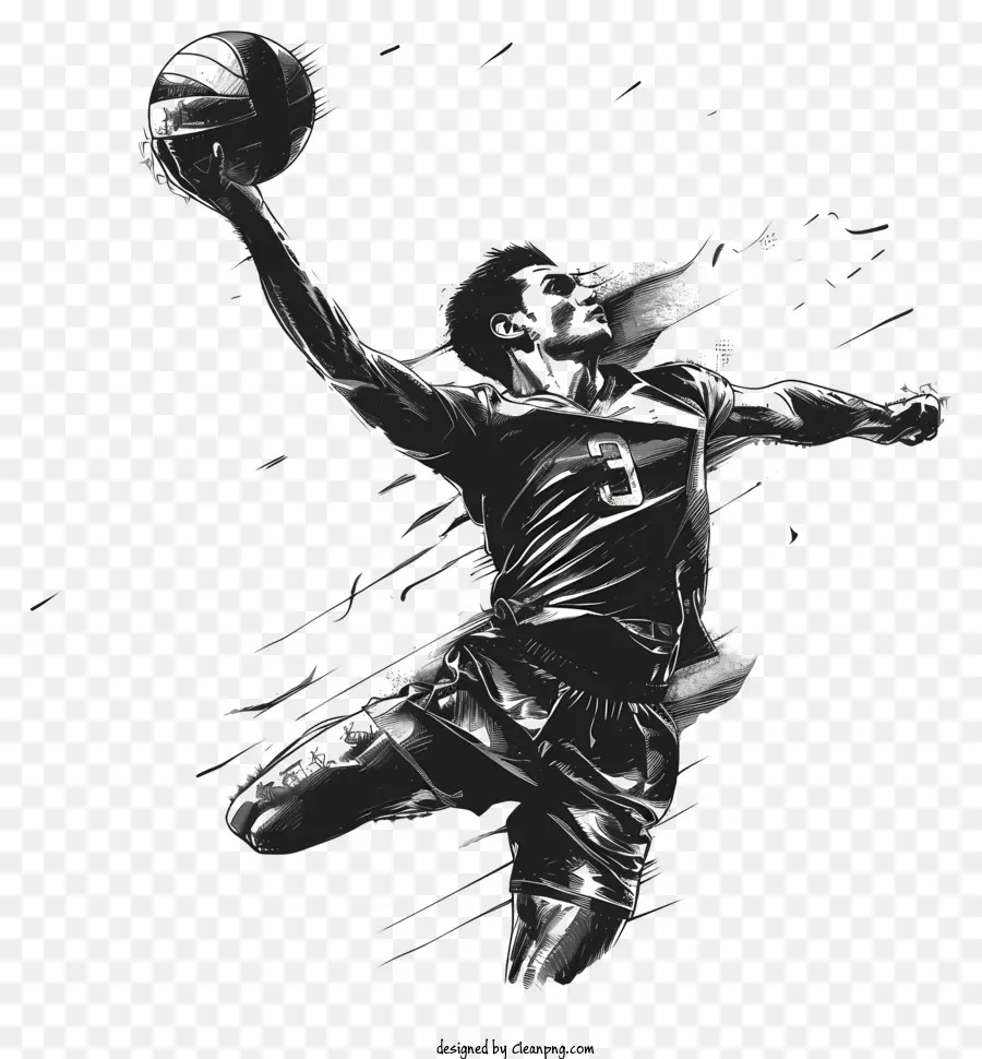 Fußball - Energischer Mann springt mit Fußballball