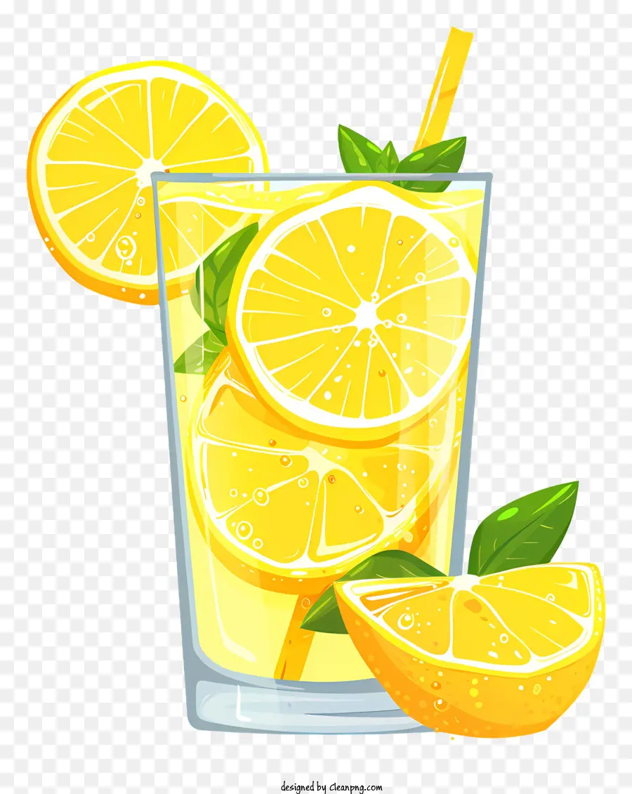 limonata di limoni di vetro fresco bevanda - Bicchiere di limonata con fette di limone fresche