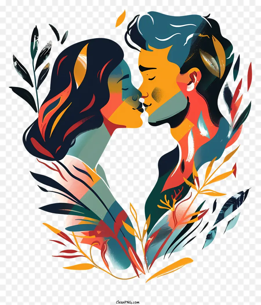 Liebhaber Tag Liebes Romantik Paar Kuss - Junges Paar küsst von der Natur umgeben