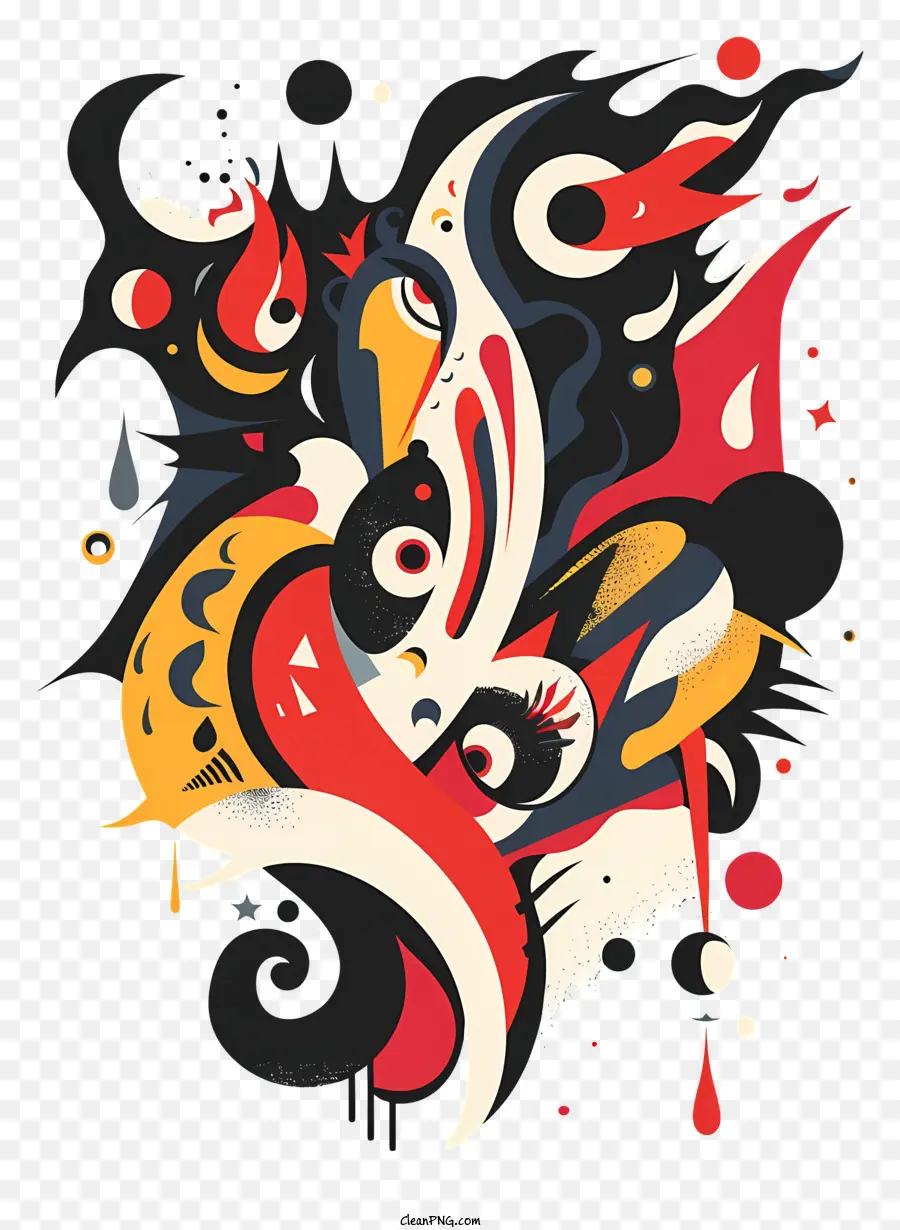 abstrakte Tattoo Abstrakte Kunst Rot gelb Schwarz - Zusammenfassung rot, gelb, schwarze Formen auf schwarzem Hintergrund
