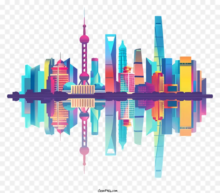 Silhouette di Shanghai Silhouette Shanghai Cityscape Skyscrapers - Paesaggio urbano colorato e moderno a Shanghai, Cina