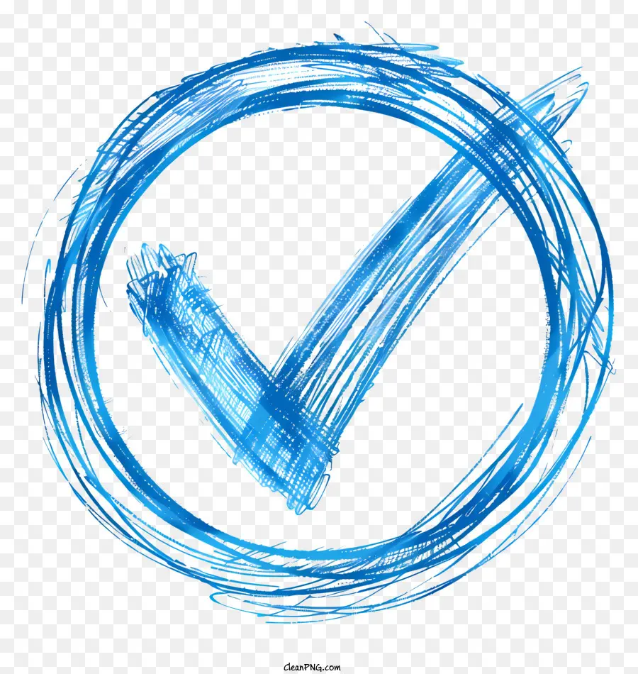 Blaue Häkchen - Handbemaltem blauem Kreis mit Prüfmarke