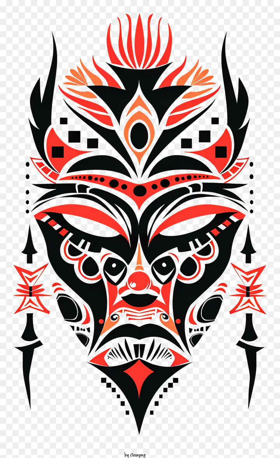 Hình xăm bộ lạc Mặt nạ bộ lạc Thiết kế màu đỏ và màu đen Các mẫu xoáy phức tạp - Thiết kế mặt nạ bộ lạc màu đỏ và đen