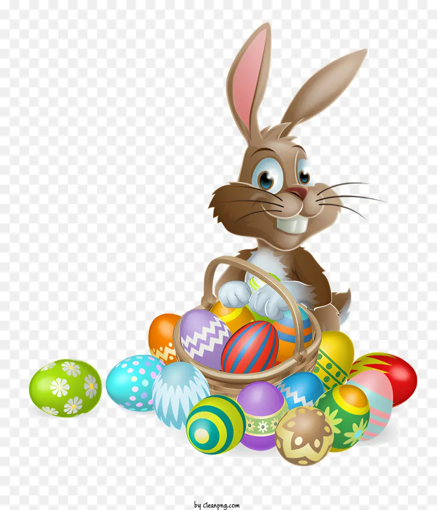 uovo di pasqua - Bunny felice con cesto colorato di uova di Pasqua