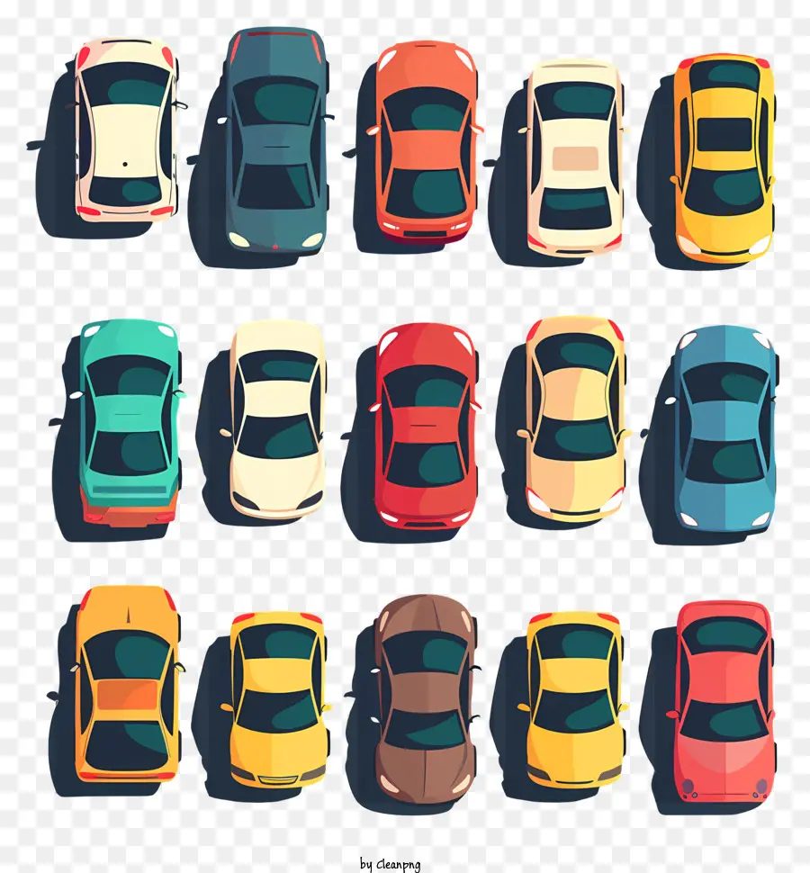 bãi đậu xe lô xe ô tô màu xe - Những chiếc xe đầy màu sắc đỗ theo hàng, đối mặt với người xem