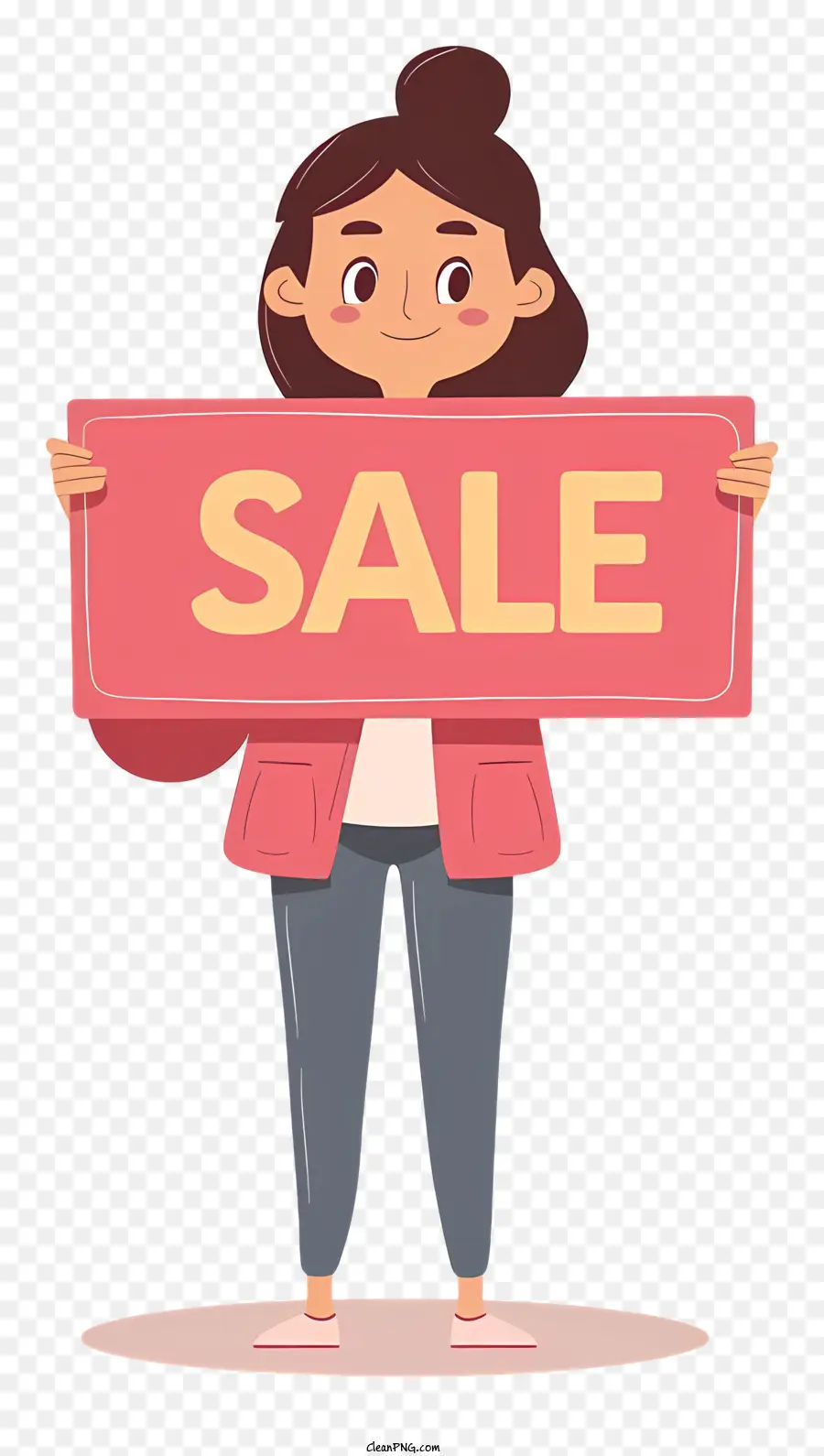 woman holding sale sign cartoon woman sale pink