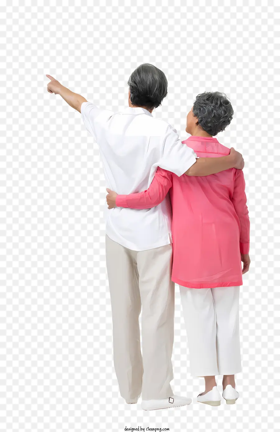 weißen hintergrund - Älteres Paar, das auf entfernte Aussicht zeigt