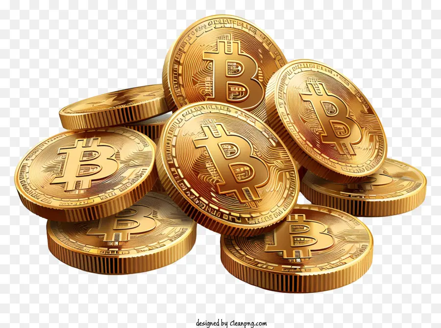 Golden Bitcoins Goldmünzen Vermögen Investitionsgeld - Pyramide von goldenen Münzen auf schwarzem Hintergrund