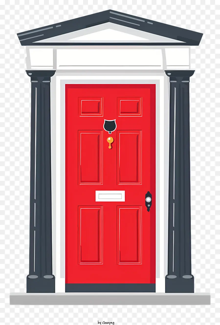 door red front door wood door stone pillars key attached to door