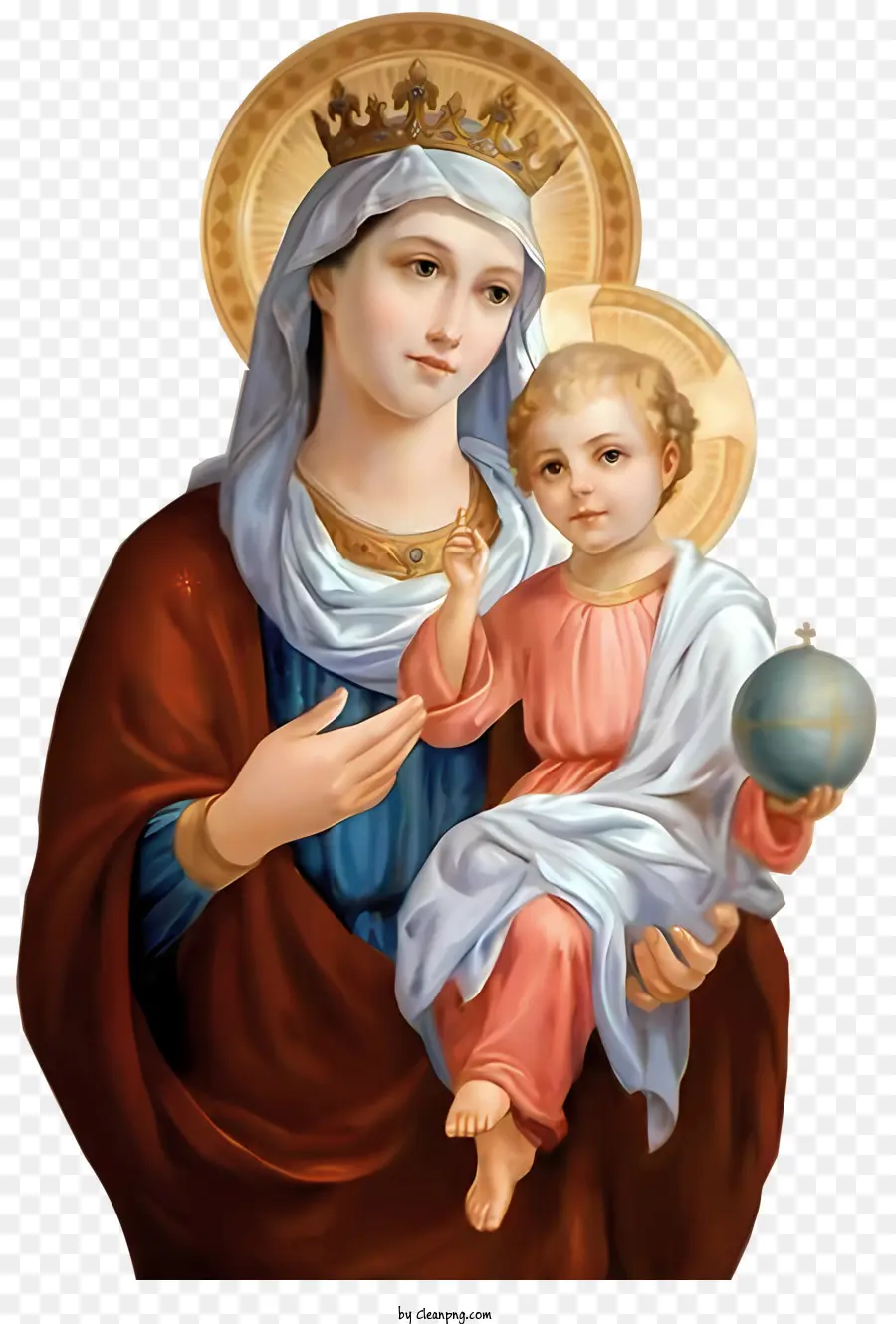 Krone - Jungfrau Maria hält Jesuskind, symbolische Liebe