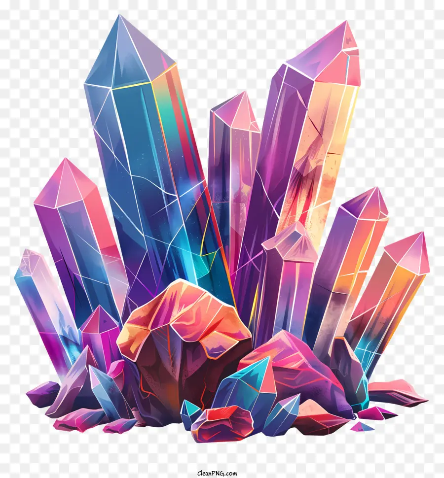 crystals colorful crystals shimmering artwork layered effect dark background