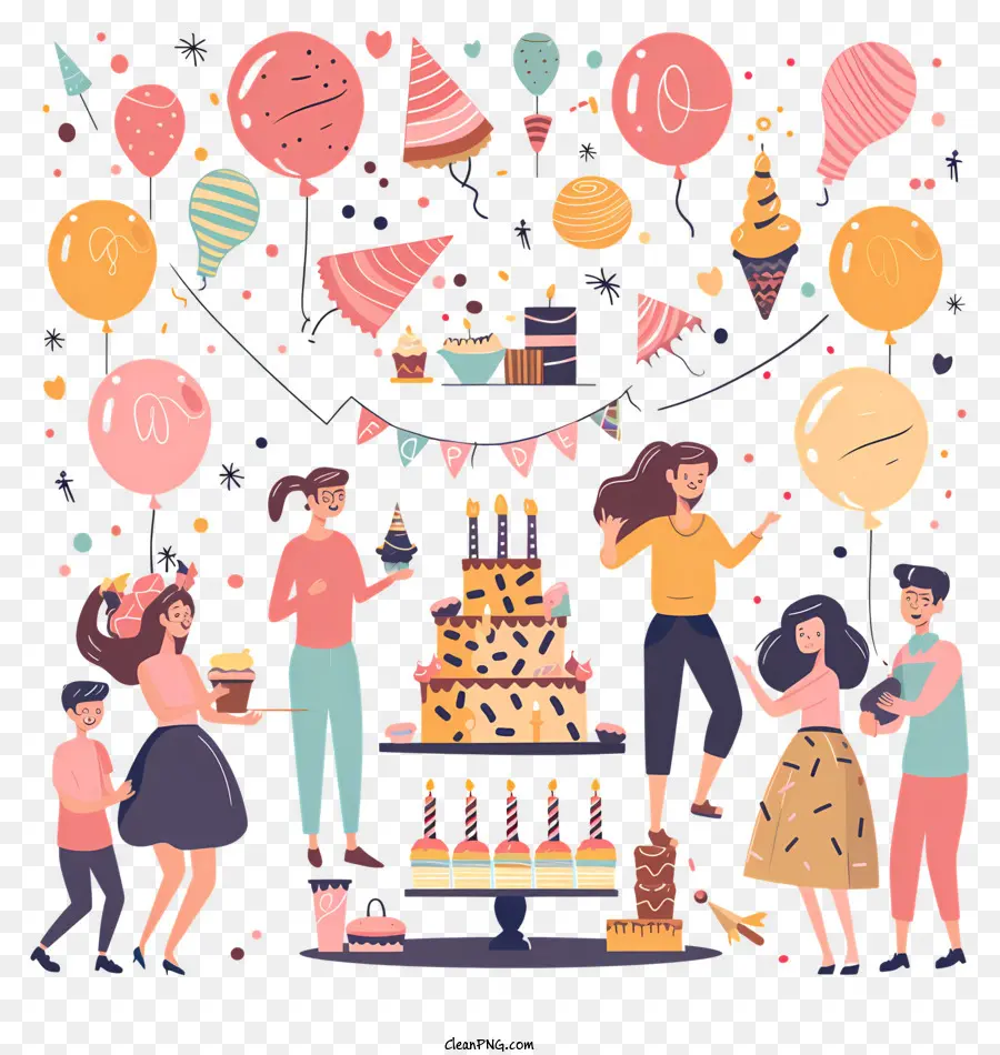 Geburtstagsparty - Geburtstagsfeier mit Luftballons, Kuchen, Lachen