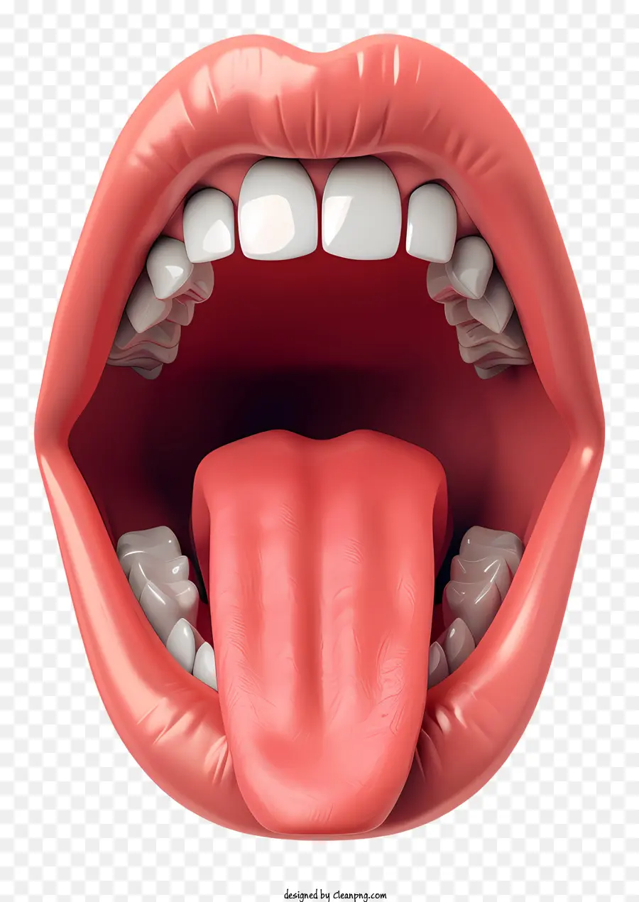 lingua aperta per la bocca gums labbra - Primo piano della bocca aperta con la lingua