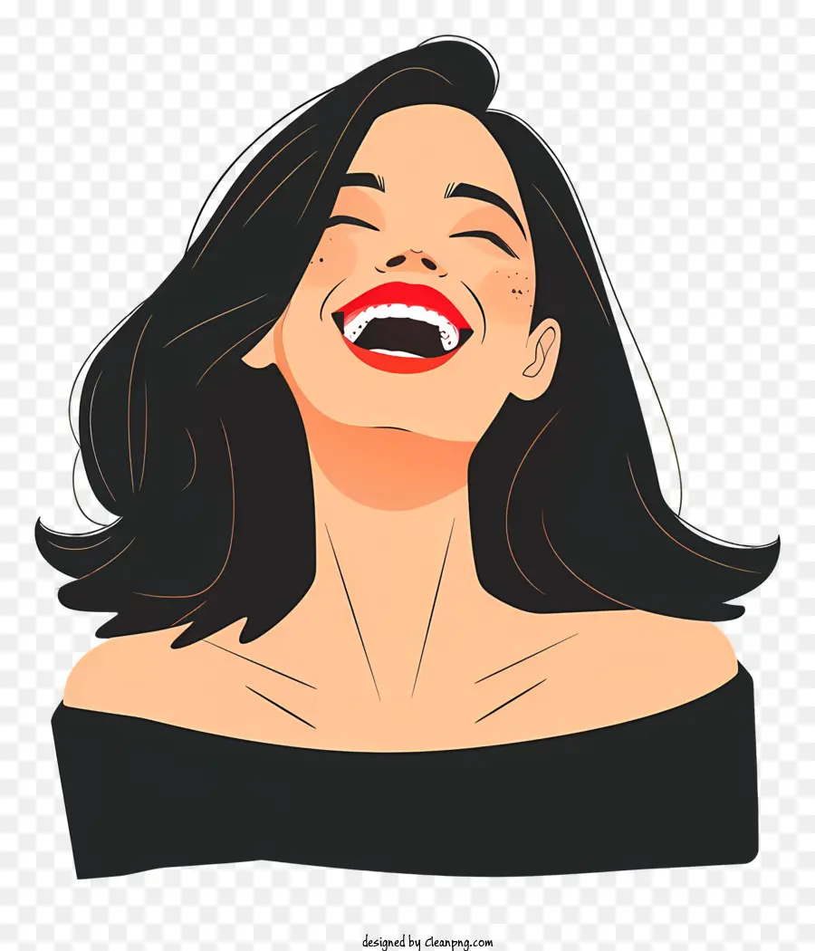 donna ride donna cartone animato che ride i capelli neri - Donna dei cartoni animati che ride di abito nero