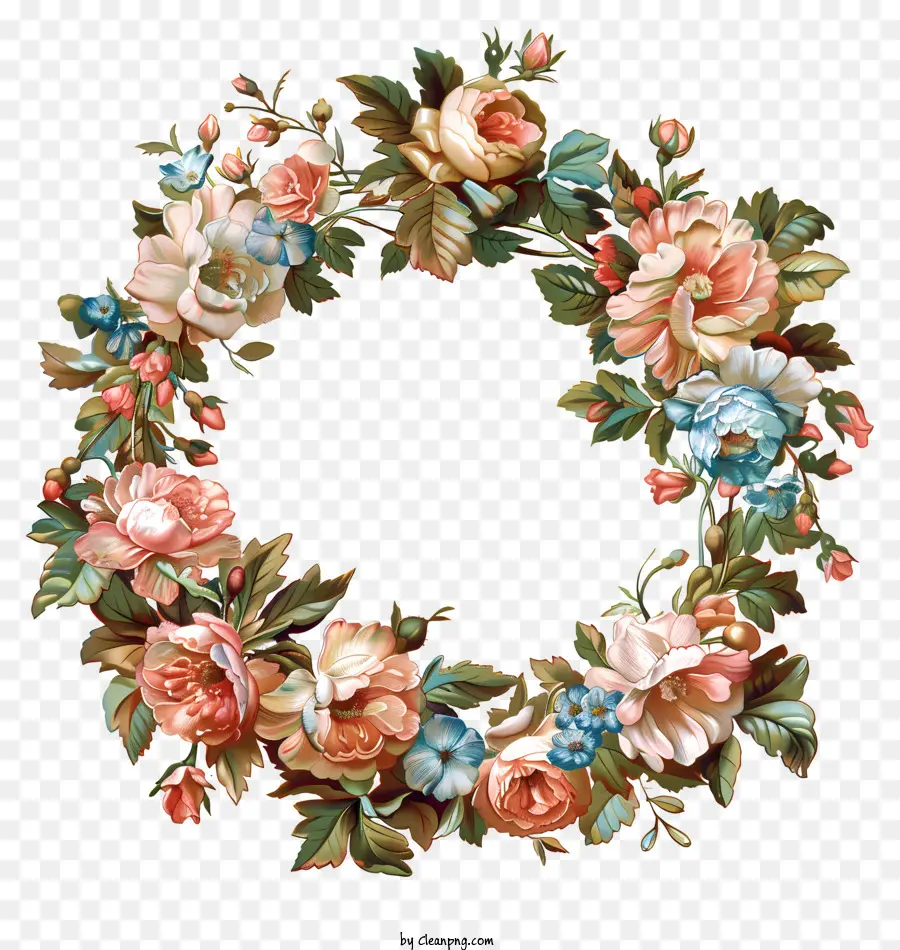 Vòng Hoa - Vòng hoa nghệ thuật kỹ thuật số với hoa hồng, hoa loa kèn, hoa cẩm chướng