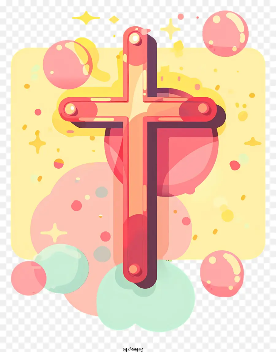 Orange - Farbenfrohes Kreuz, umgeben von Gradientenblasen wirbeln