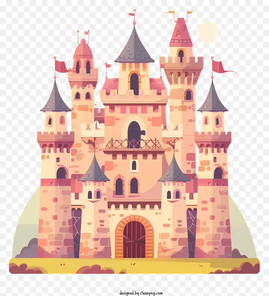 Thời đại Trung cổ Castle Castle Pink Pink Towers Turrets - Lâu đài gạch màu hồng trên đồi lúc hoàng hôn