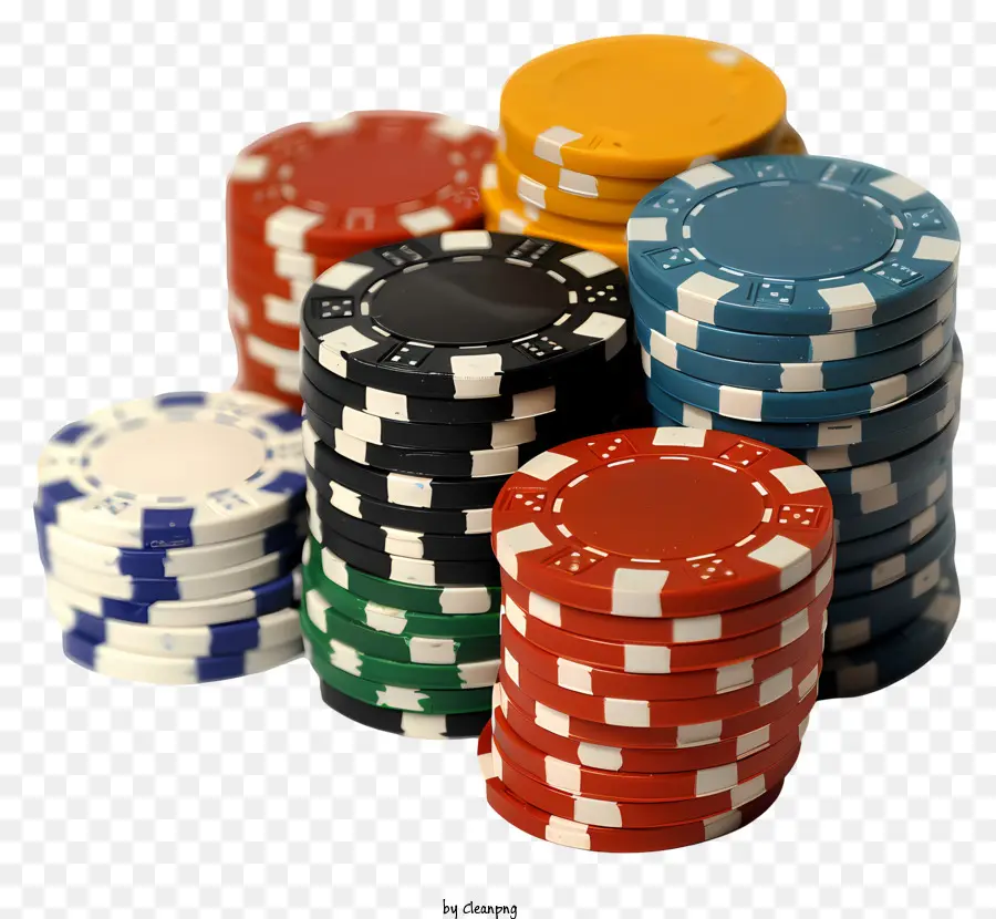 Casino Casino Chips Pokerspiel gestapelte Chips farbenfrohe Chips - Buntes Stapel Casino -Chips auf schwarzem Hintergrund