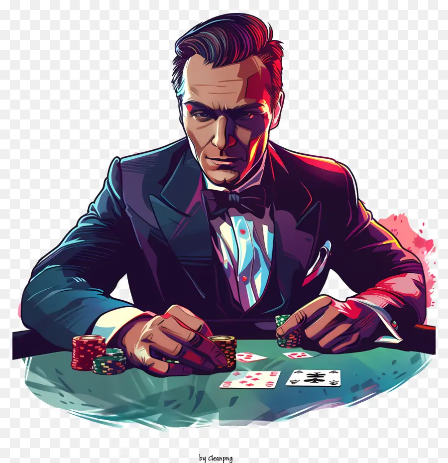 Casino Blackjack Casino -Glücksspielkarten - Mann im Tuxedo spielt Blackjack im Casino