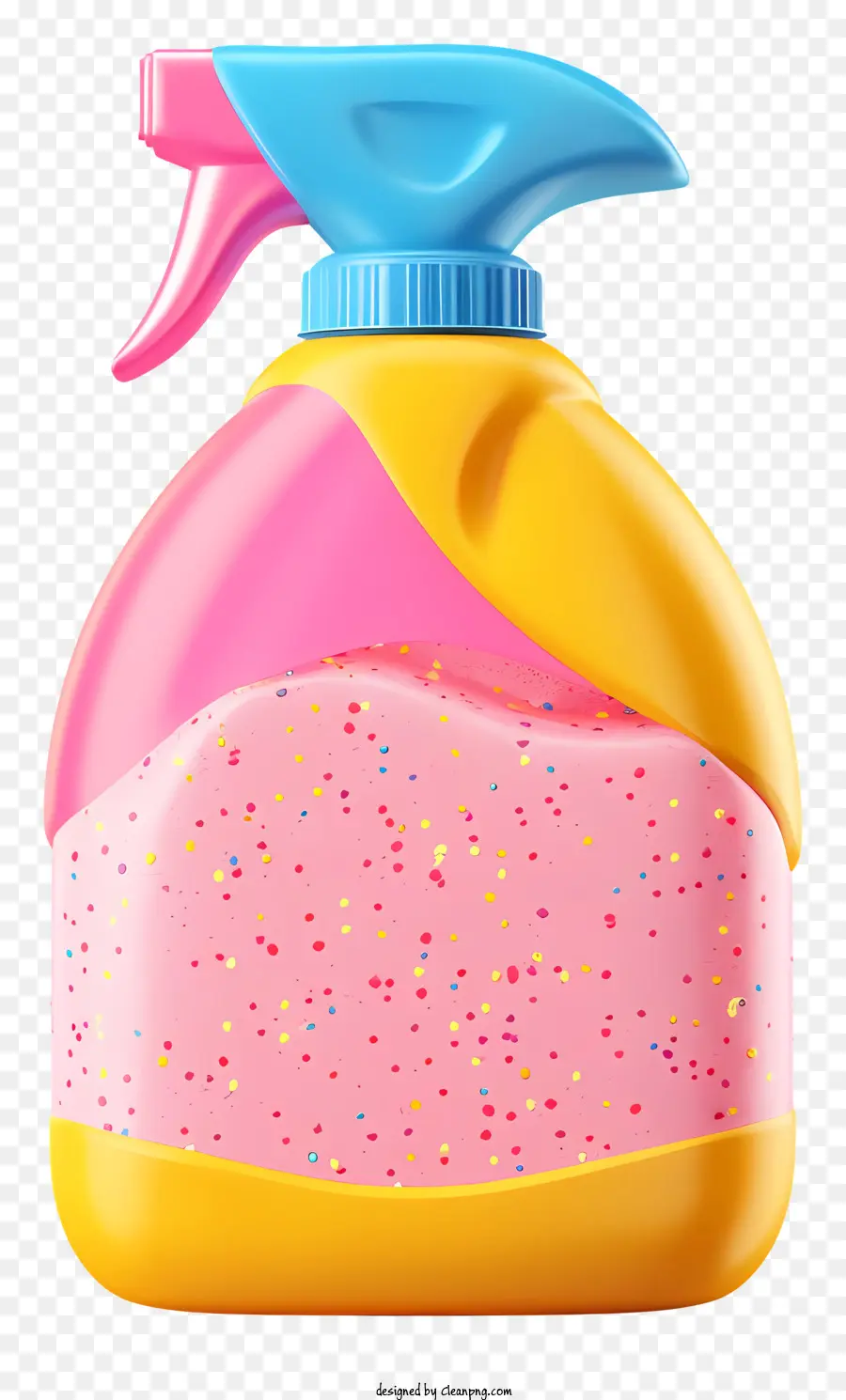 Waschpulver Reinigungsreinigungsprodukt Haushaltsreiniger Sprühflasche - Rosa und gelbe Sprühwaschmittel auf Schwarz