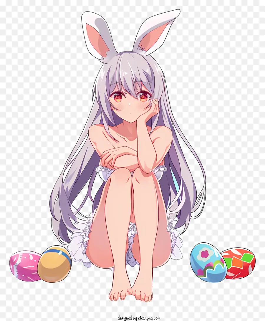 Anime Pasqua Pasqua Bunny Eggs - Ragazza nelle orecchie del coniglietto con uova di Pasqua