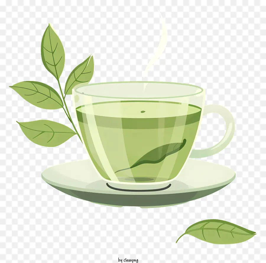 grüner Tee - Grüner Tee mit Dampf und Blättern gelassen